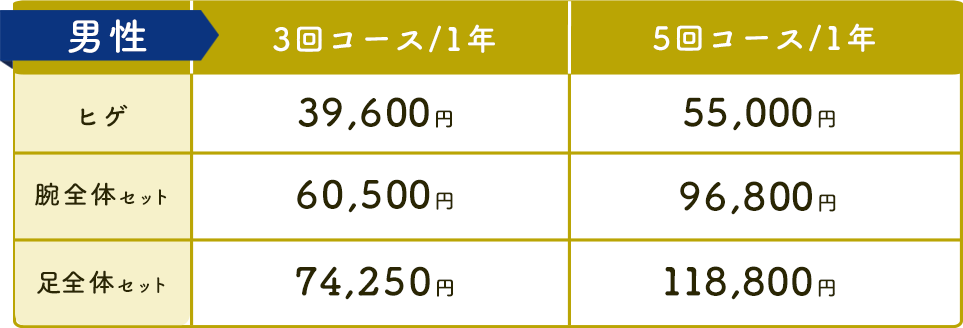 全身脱毛以外の脱毛セットプラン 男性